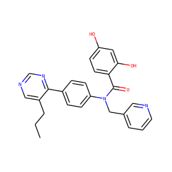 CCCc1cncnc1-c1ccc(N(Cc2cccnc2)C(=O)c2ccc(O)cc2O)cc1 ZINC000653666703