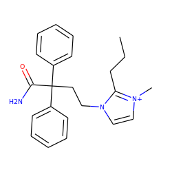 CCCc1n(CCC(C(N)=O)(c2ccccc2)c2ccccc2)cc[n+]1C ZINC000026824021