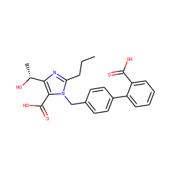 CCCc1nc([C@@H](C)O)c(C(=O)O)n1Cc1ccc(-c2ccccc2C(=O)O)cc1 ZINC000013745629