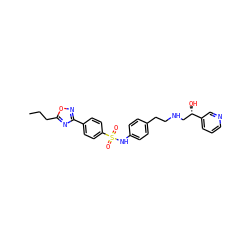 CCCc1nc(-c2ccc(S(=O)(=O)Nc3ccc(CCNC[C@H](O)c4cccnc4)cc3)cc2)no1 ZINC000029219497