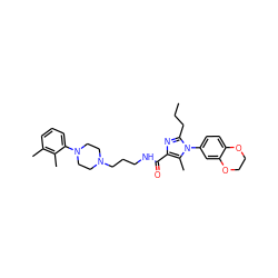 CCCc1nc(C(=O)NCCCN2CCN(c3cccc(C)c3C)CC2)c(C)n1-c1ccc2c(c1)OCCO2 ZINC000072104700