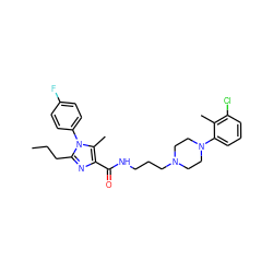 CCCc1nc(C(=O)NCCCN2CCN(c3cccc(Cl)c3C)CC2)c(C)n1-c1ccc(F)cc1 ZINC000072105068