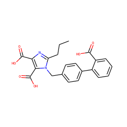 CCCc1nc(C(=O)O)c(C(=O)O)n1Cc1ccc(-c2ccccc2C(=O)O)cc1 ZINC000013745645