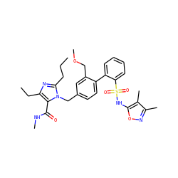 CCCc1nc(CC)c(C(=O)NC)n1Cc1ccc(-c2ccccc2S(=O)(=O)Nc2onc(C)c2C)c(COC)c1 ZINC000036238164