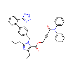 CCCc1nc(CC)c(C(=O)OCC#CC(=O)N(c2ccccc2)c2ccccc2)n1Cc1ccc(-c2ccccc2-c2nnn[nH]2)cc1 ZINC000026378265