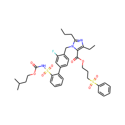 CCCc1nc(CC)c(C(=O)OCCCS(=O)(=O)c2ccccc2)n1Cc1ccc(-c2ccccc2S(=O)(=O)NC(=O)OCCC(C)C)cc1F ZINC000026376236