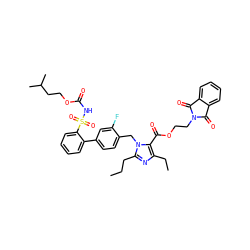 CCCc1nc(CC)c(C(=O)OCCN2C(=O)c3ccccc3C2=O)n1Cc1ccc(-c2ccccc2S(=O)(=O)NC(=O)OCCC(C)C)cc1F ZINC000026377246