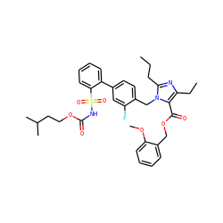 CCCc1nc(CC)c(C(=O)OCc2ccccc2OC)n1Cc1ccc(-c2ccccc2S(=O)(=O)NC(=O)OCCC(C)C)cc1F ZINC000026295380