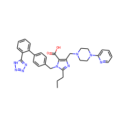 CCCc1nc(CN2CCN(c3ccccn3)CC2)c(C(=O)O)n1Cc1ccc(-c2ccccc2-c2nnn[nH]2)cc1 ZINC000003930671