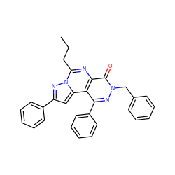 CCCc1nc2c(=O)n(Cc3ccccc3)nc(-c3ccccc3)c2c2cc(-c3ccccc3)nn12 ZINC000064447783