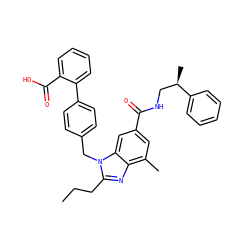 CCCc1nc2c(C)cc(C(=O)NC[C@@H](C)c3ccccc3)cc2n1Cc1ccc(-c2ccccc2C(=O)O)cc1 ZINC000653760124