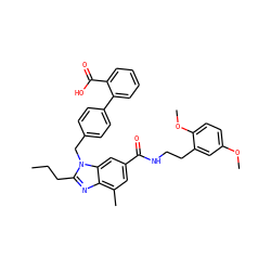 CCCc1nc2c(C)cc(C(=O)NCCc3cc(OC)ccc3OC)cc2n1Cc1ccc(-c2ccccc2C(=O)O)cc1 ZINC000072316989