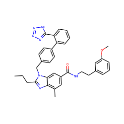 CCCc1nc2c(C)cc(C(=O)NCCc3cccc(OC)c3)cc2n1Cc1ccc(-c2ccccc2-c2nnn[nH]2)cc1 ZINC000072316992