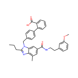 CCCc1nc2c(C)cc(C(=O)NCCc3cccc(OC)c3)cc2n1Cc1ccc(-c2ccccc2C(=O)O)cc1 ZINC000073200061