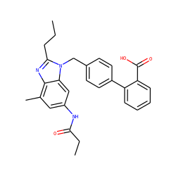 CCCc1nc2c(C)cc(NC(=O)CC)cc2n1Cc1ccc(-c2ccccc2C(=O)O)cc1 ZINC000096935316
