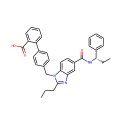 CCCc1nc2cc(C(=O)N[C@@H](CC)c3ccccc3)ccc2n1Cc1ccc(-c2ccccc2C(=O)O)cc1 ZINC000103263748