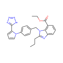 CCCc1nc2cccc(C(=O)OCC)c2n1Cc1ccc(-n2cccc2-c2nnn[nH]2)cc1 ZINC000028885360