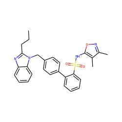 CCCc1nc2ccccc2n1Cc1ccc(-c2ccccc2S(=O)(=O)Nc2onc(C)c2C)cc1 ZINC000084703646
