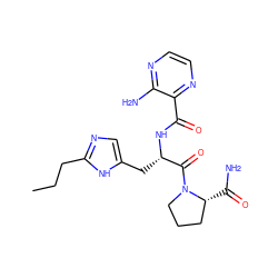 CCCc1ncc(C[C@H](NC(=O)c2nccnc2N)C(=O)N2CCC[C@H]2C(N)=O)[nH]1 ZINC000473100590