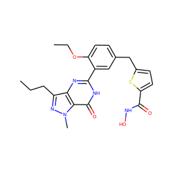 CCCc1nn(C)c2c(=O)[nH]c(-c3cc(Cc4ccc(C(=O)NO)s4)ccc3OCC)nc12 ZINC000224531529