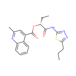 CCCc1nnc(NC(=O)[C@@H](CC)OC(=O)c2cc(C)nc3ccccc23)s1 ZINC000001160763