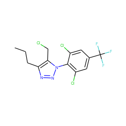 CCCc1nnn(-c2c(Cl)cc(C(F)(F)F)cc2Cl)c1CCl ZINC000028825619