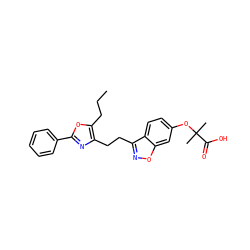 CCCc1oc(-c2ccccc2)nc1CCc1noc2cc(OC(C)(C)C(=O)O)ccc12 ZINC000000593307