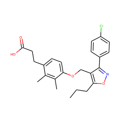 CCCc1onc(-c2ccc(Cl)cc2)c1COc1ccc(CCC(=O)O)c(C)c1C ZINC001772648896