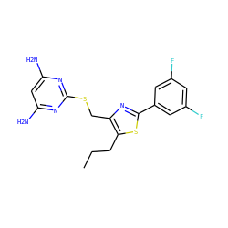 CCCc1sc(-c2cc(F)cc(F)c2)nc1CSc1nc(N)cc(N)n1 ZINC000096283879