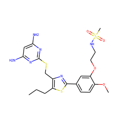 CCCc1sc(-c2ccc(OC)c(OCCNS(C)(=O)=O)c2)nc1CSc1nc(N)cc(N)n1 ZINC000096283892