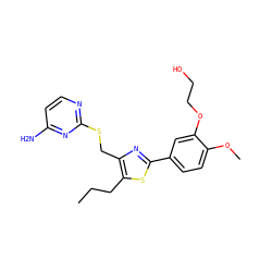 CCCc1sc(-c2ccc(OC)c(OCCO)c2)nc1CSc1nccc(N)n1 ZINC000096283895