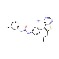 CCCc1sc2ncnc(N)c2c1-c1ccc(NC(=O)Nc2cccc(C)c2)cc1 ZINC000013673660