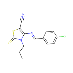 CCCn1c(/N=C/c2ccc(Cl)cc2)c(C#N)sc1=S ZINC000096914002