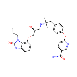 CCCn1c(=O)[nH]c2cccc(OC[C@@H](O)CNC(C)(C)Cc3ccc(Oc4ccc(C(N)=O)cn4)cc3)c21 ZINC000038151184