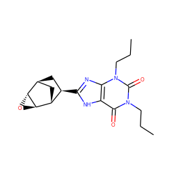 CCCn1c(=O)c2[nH]c([C@@H]3C[C@H]4C[C@H]3[C@H]3O[C@H]43)nc2n(CCC)c1=O ZINC000135685288