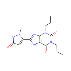 CCCn1c(=O)c2[nH]c(-c3cc(=O)[nH]n3C)nc2n(CCC)c1=O ZINC000073315789