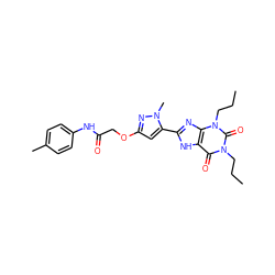 CCCn1c(=O)c2[nH]c(-c3cc(OCC(=O)Nc4ccc(C)cc4)nn3C)nc2n(CCC)c1=O ZINC000013559752