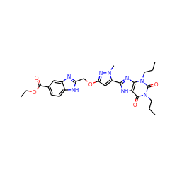 CCCn1c(=O)c2[nH]c(-c3cc(OCc4nc5cc(C(=O)OCC)ccc5[nH]4)nn3C)nc2n(CCC)c1=O ZINC000073314439