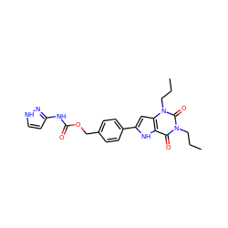 CCCn1c(=O)c2[nH]c(-c3ccc(COC(=O)Nc4cc[nH]n4)cc3)cc2n(CCC)c1=O ZINC000040880789