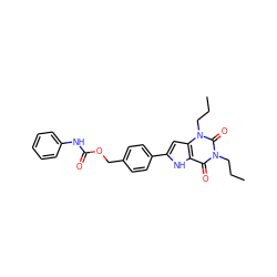 CCCn1c(=O)c2[nH]c(-c3ccc(COC(=O)Nc4ccccc4)cc3)cc2n(CCC)c1=O ZINC000040880201