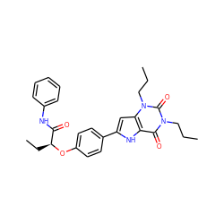 CCCn1c(=O)c2[nH]c(-c3ccc(O[C@@H](CC)C(=O)Nc4ccccc4)cc3)cc2n(CCC)c1=O ZINC000013678718