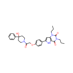 CCCn1c(=O)c2[nH]c(-c3ccc(OCC(=O)N4CCC(O)(c5ccccc5)CC4)cc3)cc2n(CCC)c1=O ZINC000029057812