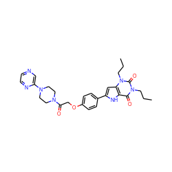 CCCn1c(=O)c2[nH]c(-c3ccc(OCC(=O)N4CCN(c5cnccn5)CC4)cc3)cc2n(CCC)c1=O ZINC000029059046