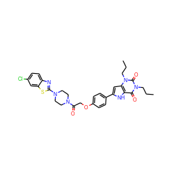 CCCn1c(=O)c2[nH]c(-c3ccc(OCC(=O)N4CCN(c5nc6ccc(Cl)cc6s5)CC4)cc3)cc2n(CCC)c1=O ZINC000029059463