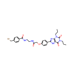 CCCn1c(=O)c2[nH]c(-c3ccc(OCC(=O)NCCNC(=O)c4ccc(CBr)cc4)cc3)nc2n(CCC)c1=O ZINC000026000865