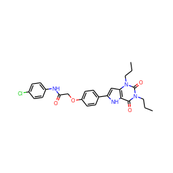 CCCn1c(=O)c2[nH]c(-c3ccc(OCC(=O)Nc4ccc(Cl)cc4)cc3)cc2n(CCC)c1=O ZINC000013678690