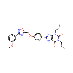 CCCn1c(=O)c2[nH]c(-c3ccc(OCc4nc(-c5cccc(OC)c5)no4)cc3)nc2n(CCC)c1=O ZINC000028137188