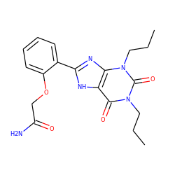 CCCn1c(=O)c2[nH]c(-c3ccccc3OCC(N)=O)nc2n(CCC)c1=O ZINC000045337333