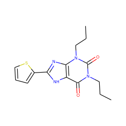 CCCn1c(=O)c2[nH]c(-c3cccs3)nc2n(CCC)c1=O ZINC000012405313