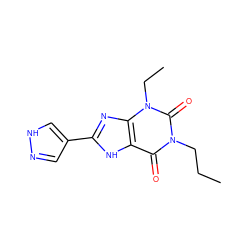 CCCn1c(=O)c2[nH]c(-c3cn[nH]c3)nc2n(CC)c1=O ZINC000029055636